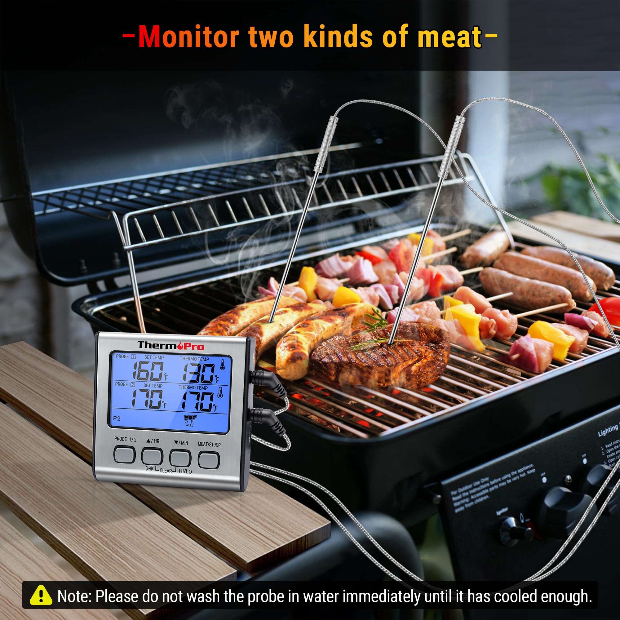 Thermopro Tp-17 Dual Probe Digital Cooking Meat Thermometer Large Lcd Backlight Food Grill Thermometer With Timer Mode For Smoke